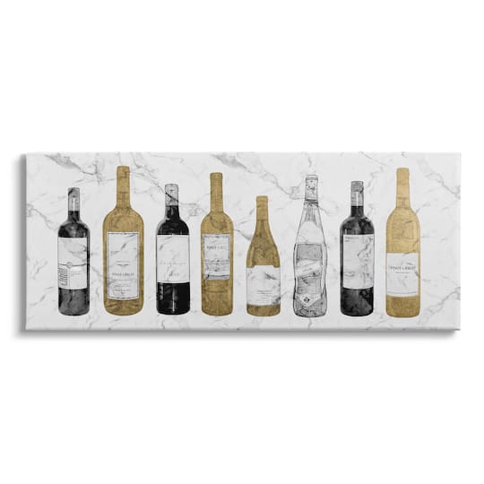 Stupell Industries Traditional Wine Bottle Illustrations Glam Marble Pattern Canvas Wall Art